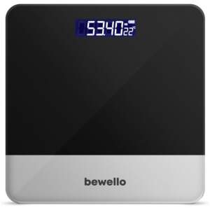 Afbeelding van Bewello - Weegschalen - Weegschaal Personenweegschaal Digitaal - Gehard Glas - Zwart met Zilver - max. 180KG