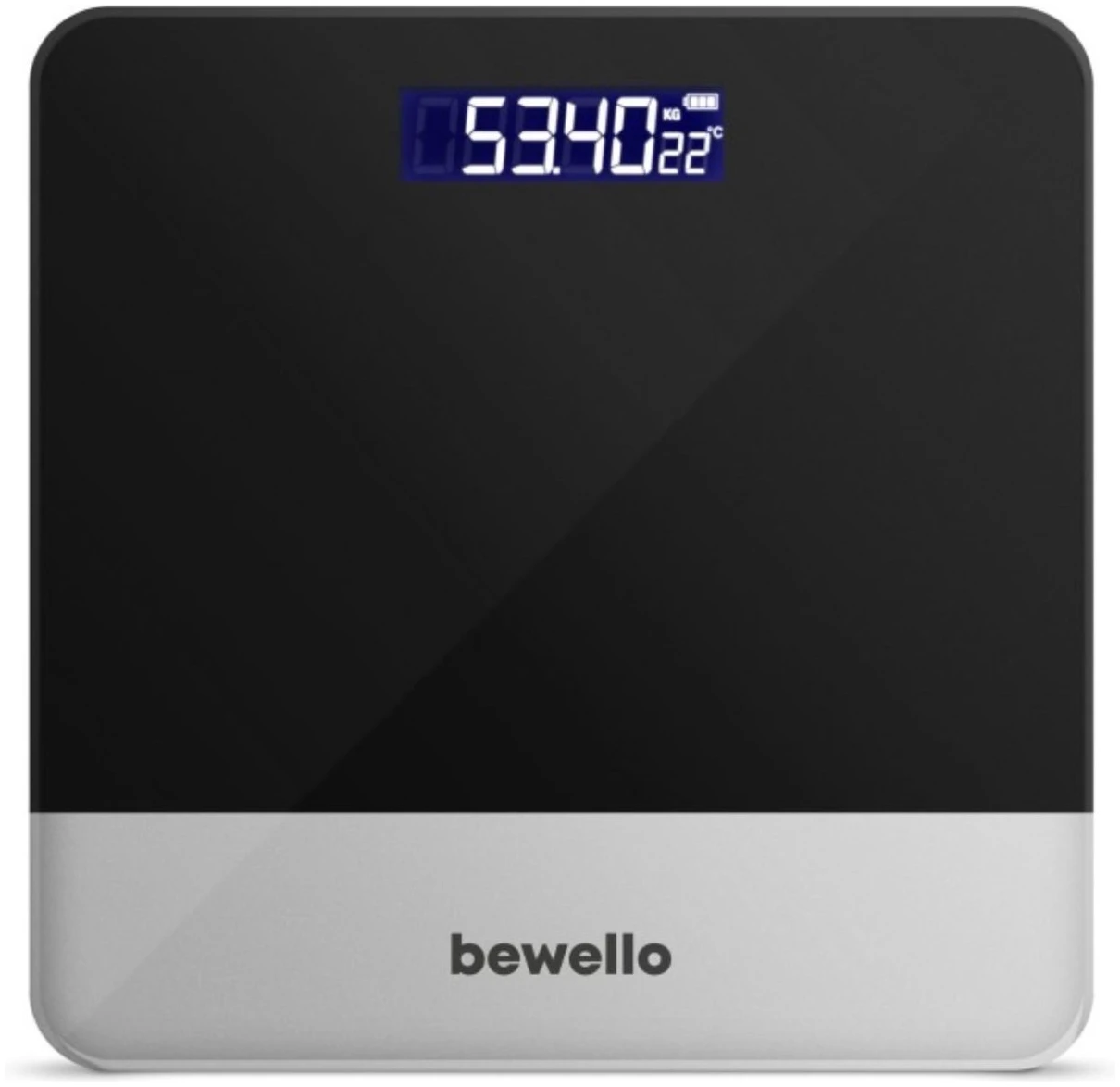 Afbeelding van Bewello - Weegschalen - Weegschaal Personenweegschaal Digitaal - Gehard Glas - Zwart met Zilver - max. 180KG