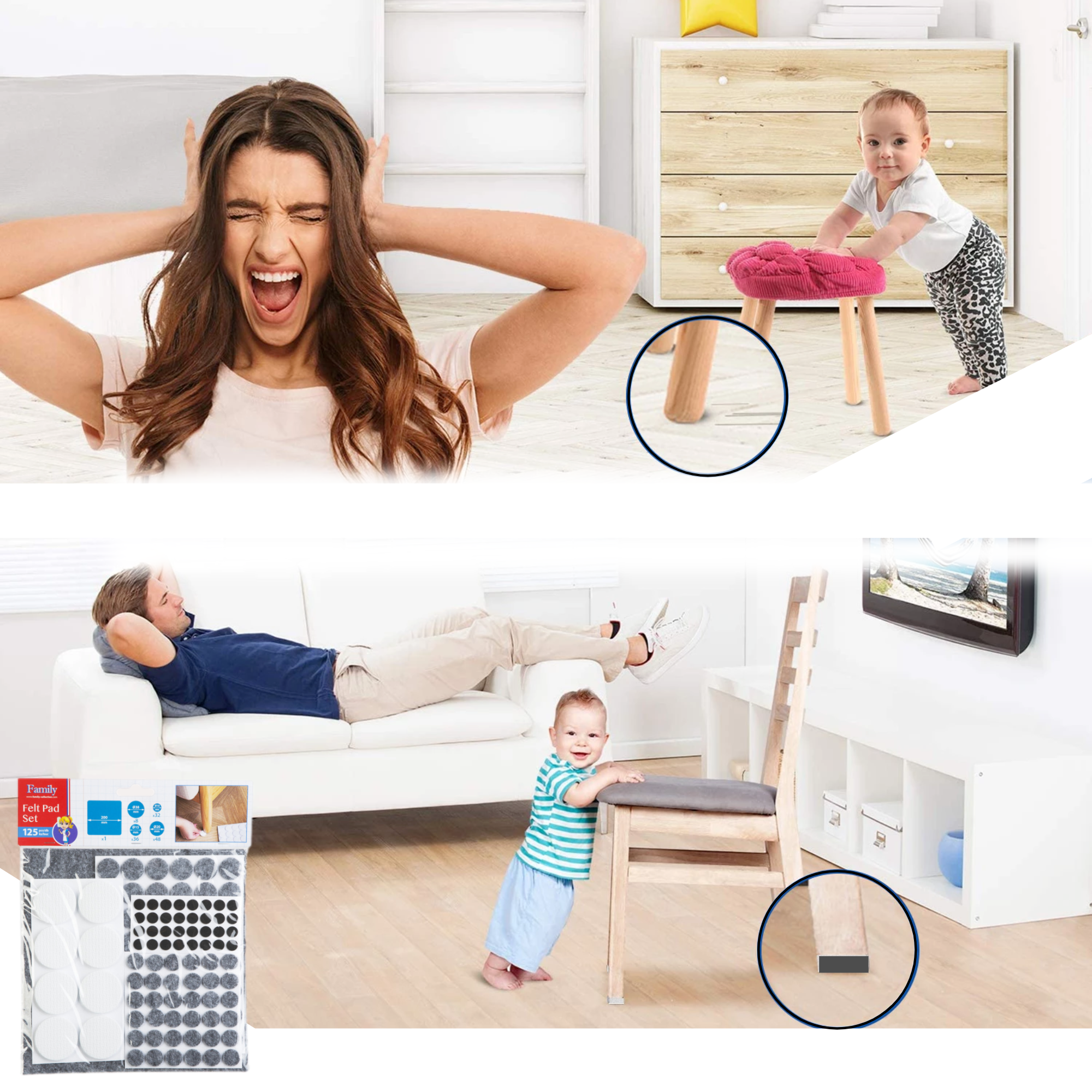 Afbeelding van 125x Premium Viltjes Stoelpoten - Zwart / Wit / Grijs - Zelfklevend Anti Kras Meubelvilt voor Meubels - 125