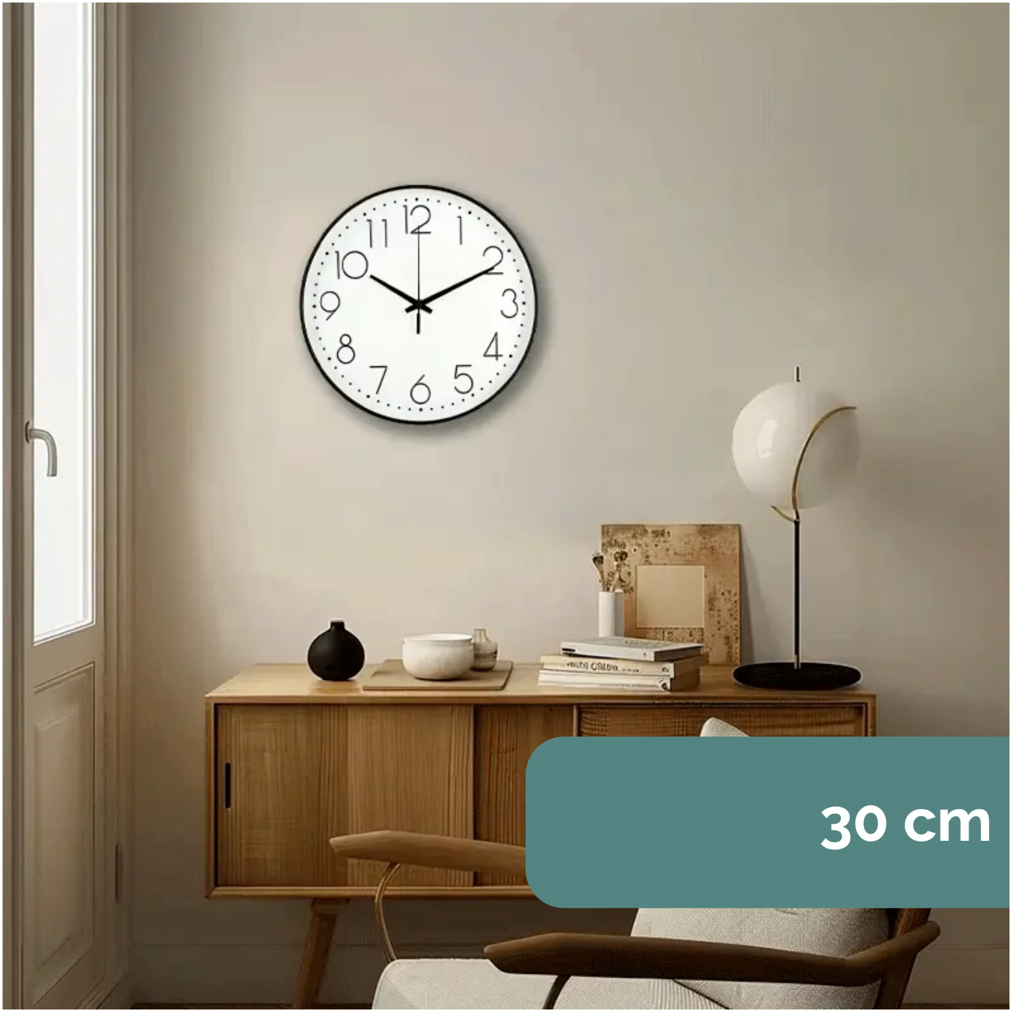 Afbeelding van HSXL - Kleine 30cm Design Wandklok met Stil Quartz Uurwerk - Zwart / Wit - HSM001 - Analoog - Klok Modern -