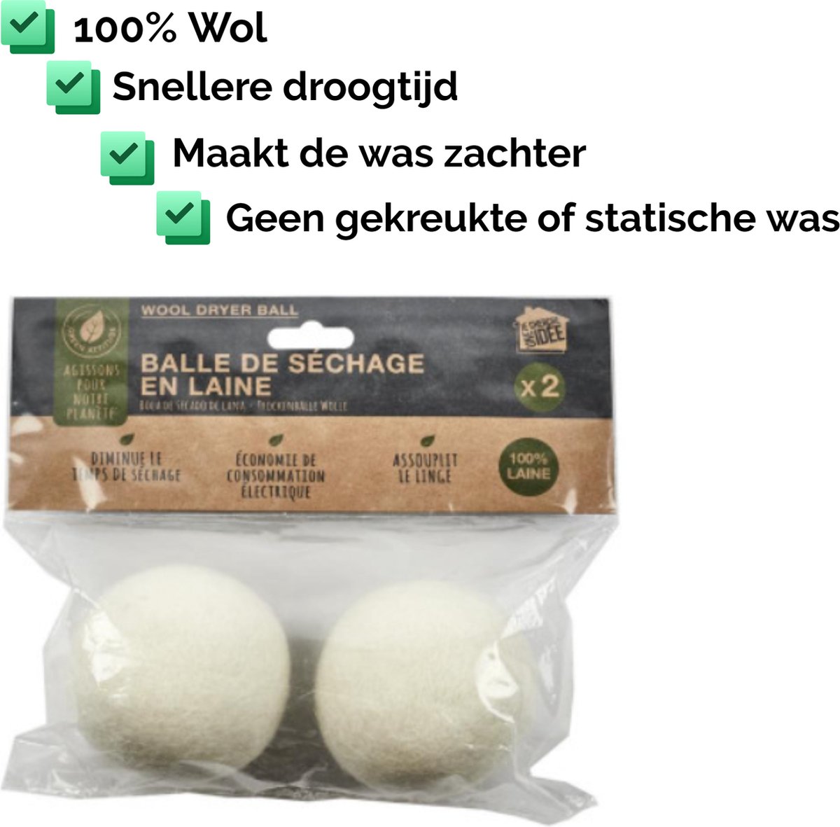 Afbeelding van 2x Drogerballen - Droogballen - 100% Wol - Wasdroger Ballen - Herbruikbaar - ea01 181e 4820 b7b0 614923ab2425