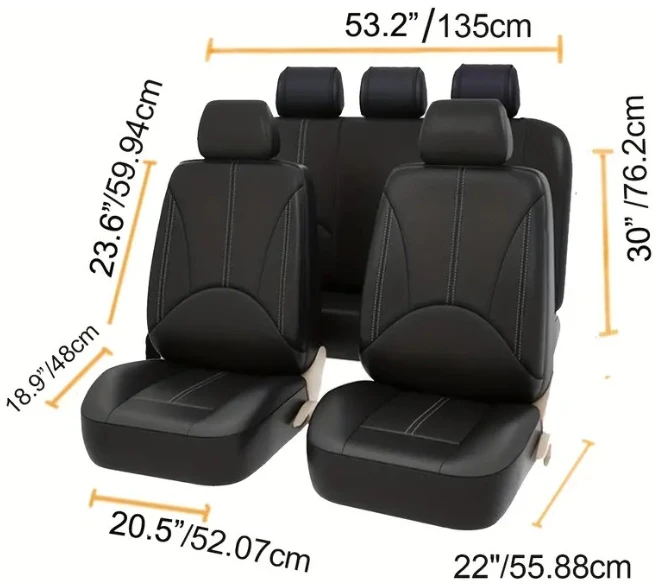 Afbeelding van Universele stoelhoezen auto - Eco Kunst Leer - Zwart - Stoelhoes voor in de auto - Complete set -