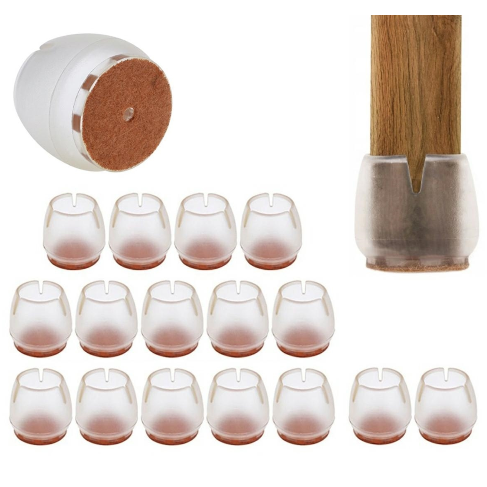 Afbeelding van Stoelpootdopppen Siliconen Transparant - 12-16MM - 16 Stuks - met Viltjes Stoelpoten - Geschikt voor