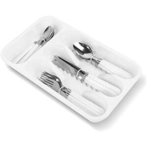 Afbeelding van Bestekset - 4 Persoons Bestek - (16-delig) - Besteksets - Incl. Bestekbak voor in Lade - RVS - Wit - Opbergen