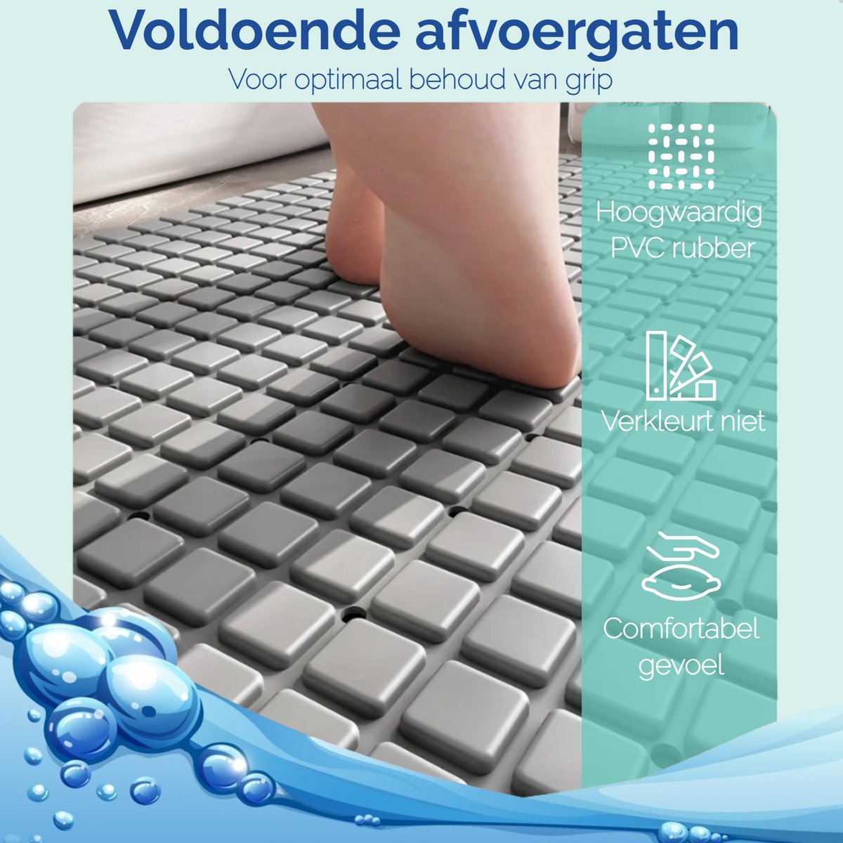 Afbeelding van HSXL - Antislipmat - 70x40CM - Incl. Netspons - Antislip Douchemat / Badmat Grijs met Zuignappen – Mat voor