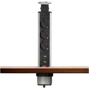 Afbeelding van DELIGHT - Inbouw Pop-Up Tafelblad Stekkerdoos met 2X USB en 3 Stopcontacten - Zilver - ebf3 305a 400b a478