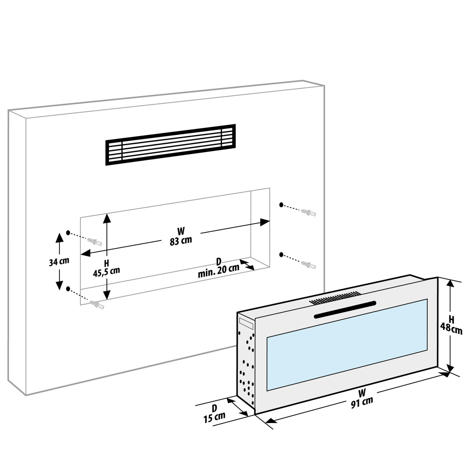 Afbeelding van Elektrische Verwarming Sfeerhaard Elektrisch RGB Kleuren - Open Haard met Afstandbediening - 950 tot 2000W -
