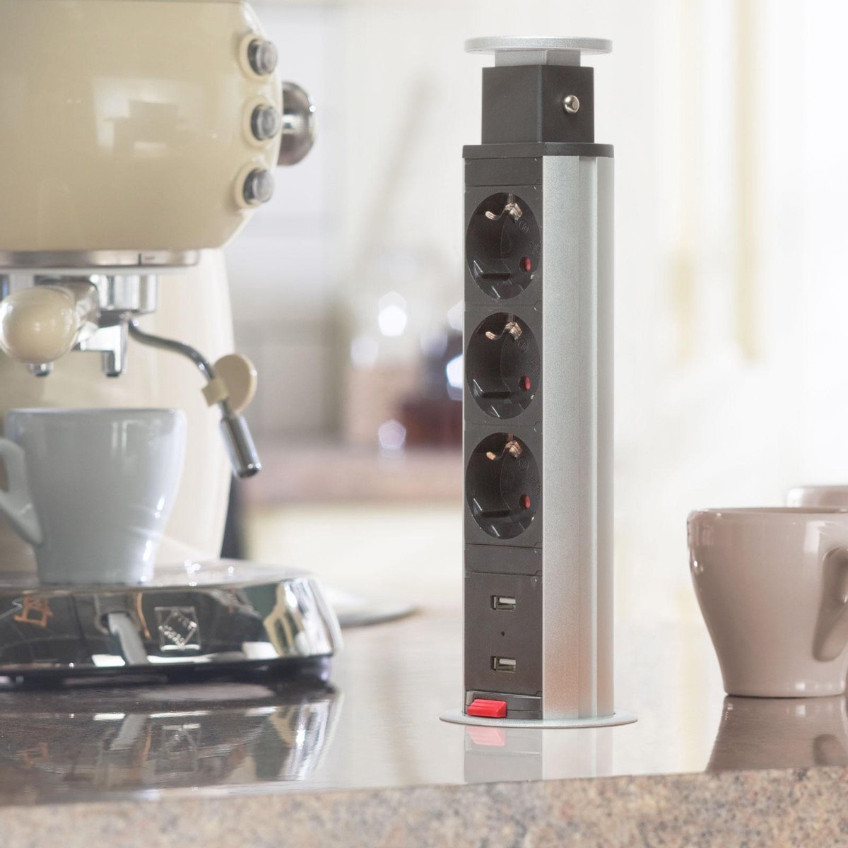 Afbeelding van DELIGHT - Inbouw Pop-Up Tafelblad Stekkerdoos met 2X USB en 3 Stopcontacten - Zilver - ed3e ccca 4988 9377