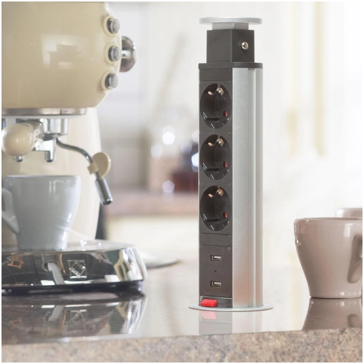 Afbeelding van DELIGHT - Inbouw Pop-Up Tafelblad Stekkerdoos met 2X USB en 3 Stopcontacten - Zilver - ed3e ccca 4988 9377