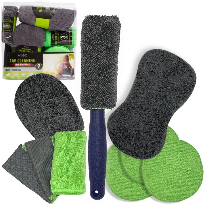 Afbeelding van Complete Autowas Set Microvezel - 9 delige set - Autowasset Autopoetsdoeken - Autowas Producten - Motorfiets