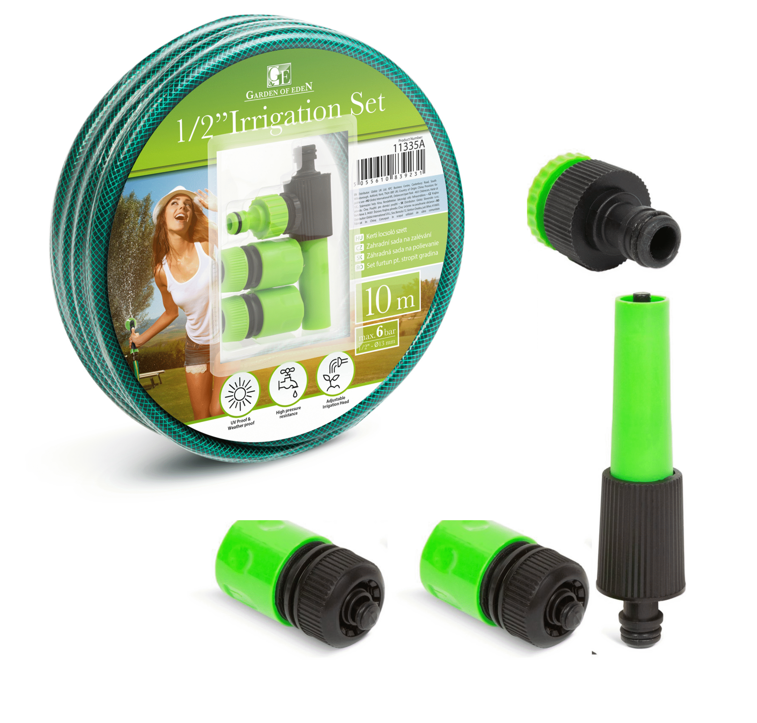 Afbeelding van Garden of Eden - Tuinslang 10 Meter met Koppelingen en Sproeikop - 6 bar - 13mm - Tuinslangset - f139 74cf