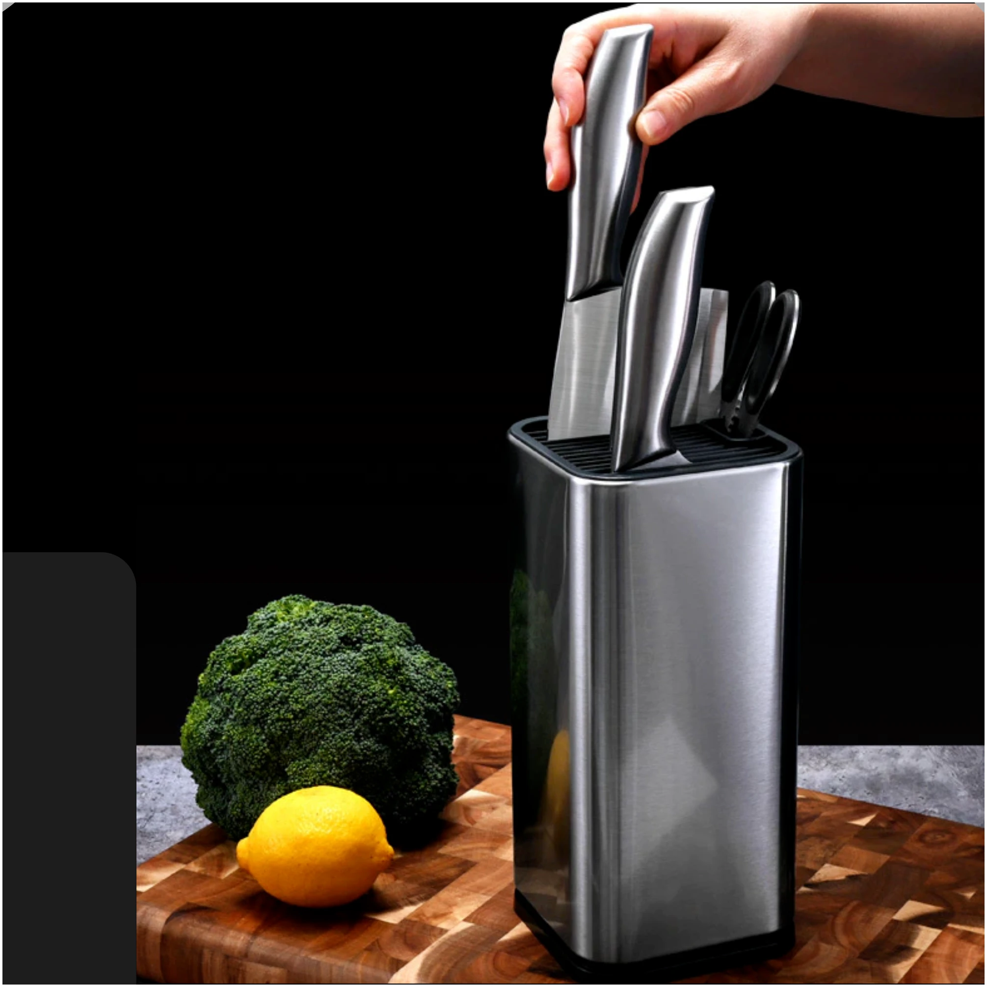 Afbeelding van Luxe Messenset met Messenblok Houder RVS - Keukenmessen - Zwart met Zilver - 7-delig Messenblok -