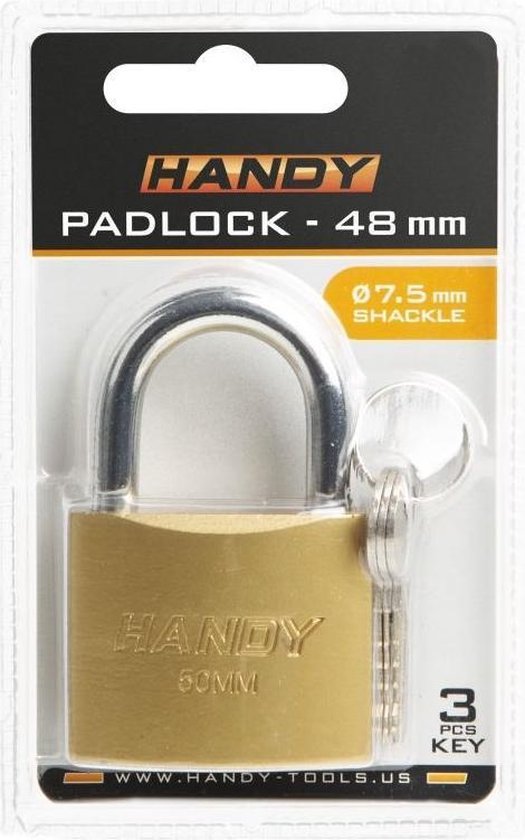 Afbeelding van Handy - Hangslot met Sleutel 48mm - Hangsloten - Gehard staal - Sluiting ⌀ 7.5MM - incl. 3 Sleutels - Slot
