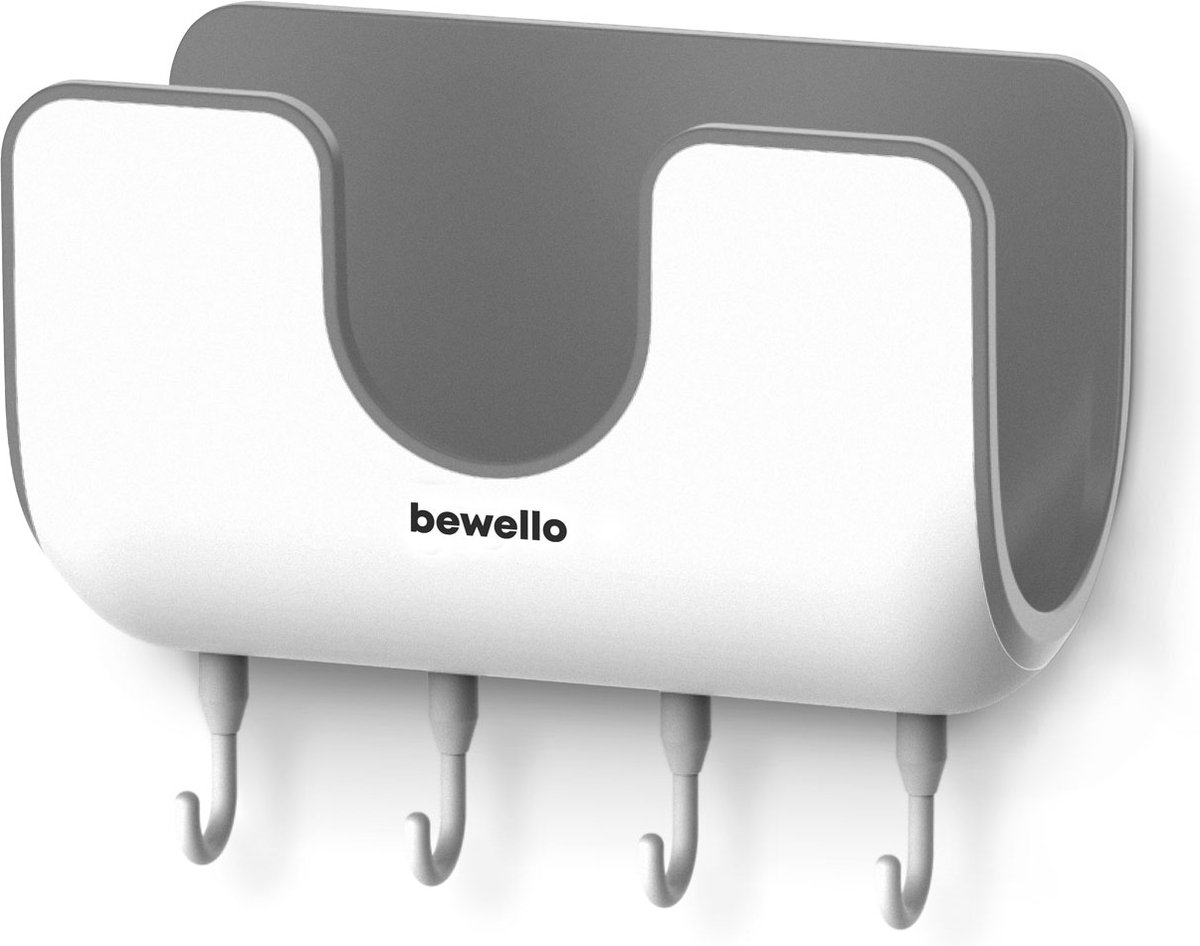 Afbeelding van Bewello® - Handdoekrek Badkamer Zelfklevend met 4 haken - Design Ophangsysteem voor Douche of Keuken -
