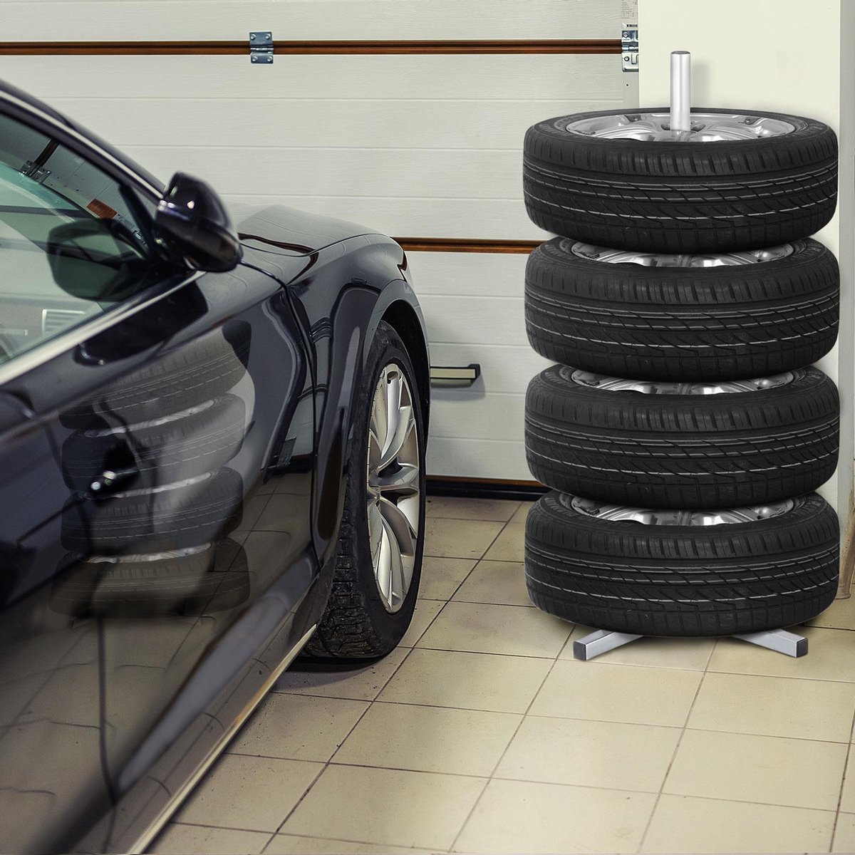 Afbeelding van Velgenboom / Velgenrek / Bandenboom met Hoes - Velgenstandaard Opbergrek voor Winterbanden & Zomerbanden