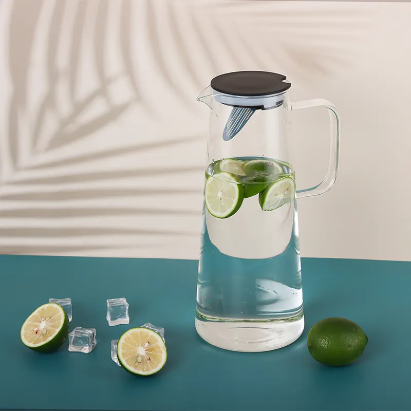 Afbeelding van Waterkaraf 1.4L - Waterkan met Deksel En Filter - Glas - Zwart - Glazen Karaf 1,4 Liter - Multifunctionele