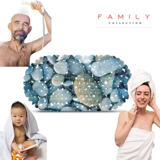 Afbeelding van Antislip Douchemat Douche cabine Mat voor in bad - Blauw Steenpatroon - Anti Slip badmat - 66x36CM - Mat voor