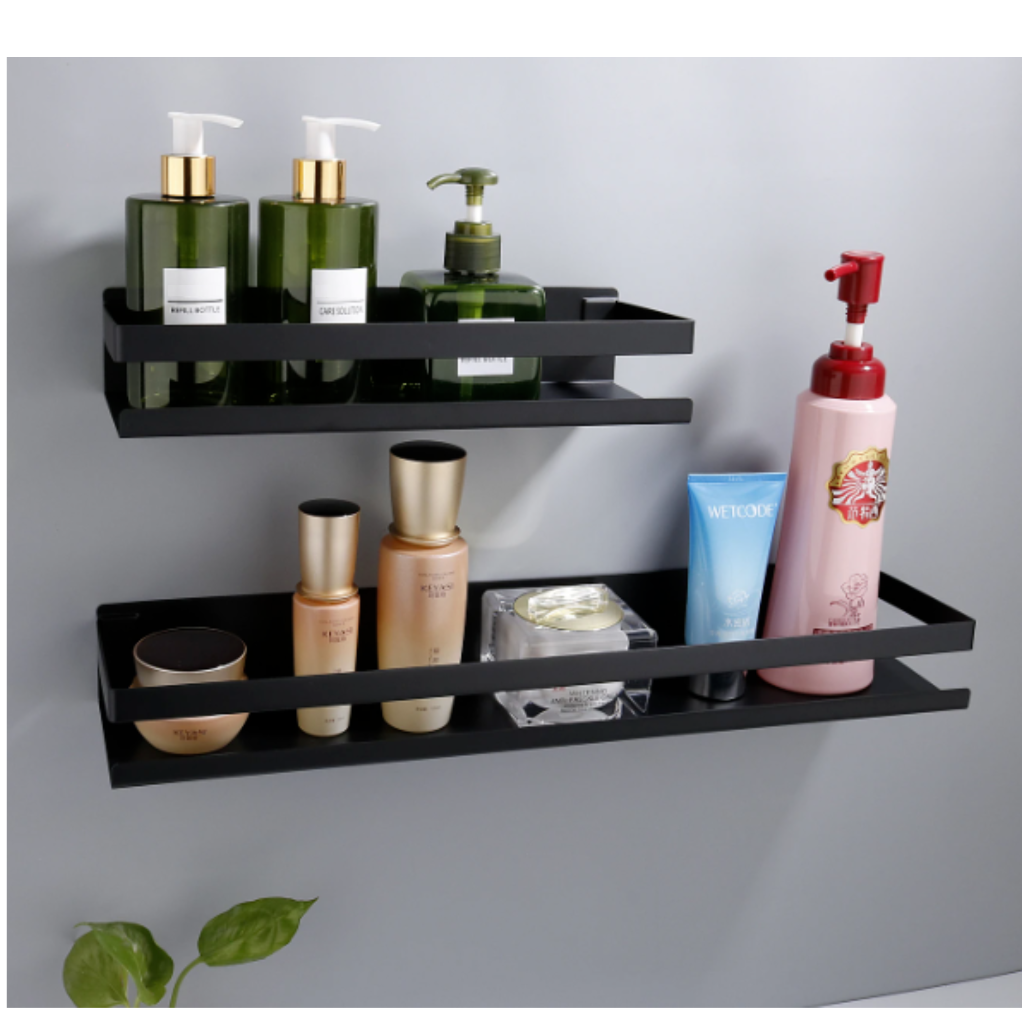 Afbeelding van Doucherek Zwart 50 CM - Badkamer Rekje Douche - Doucheplank - Douchemandje - Zonder Boren óf Met boren -