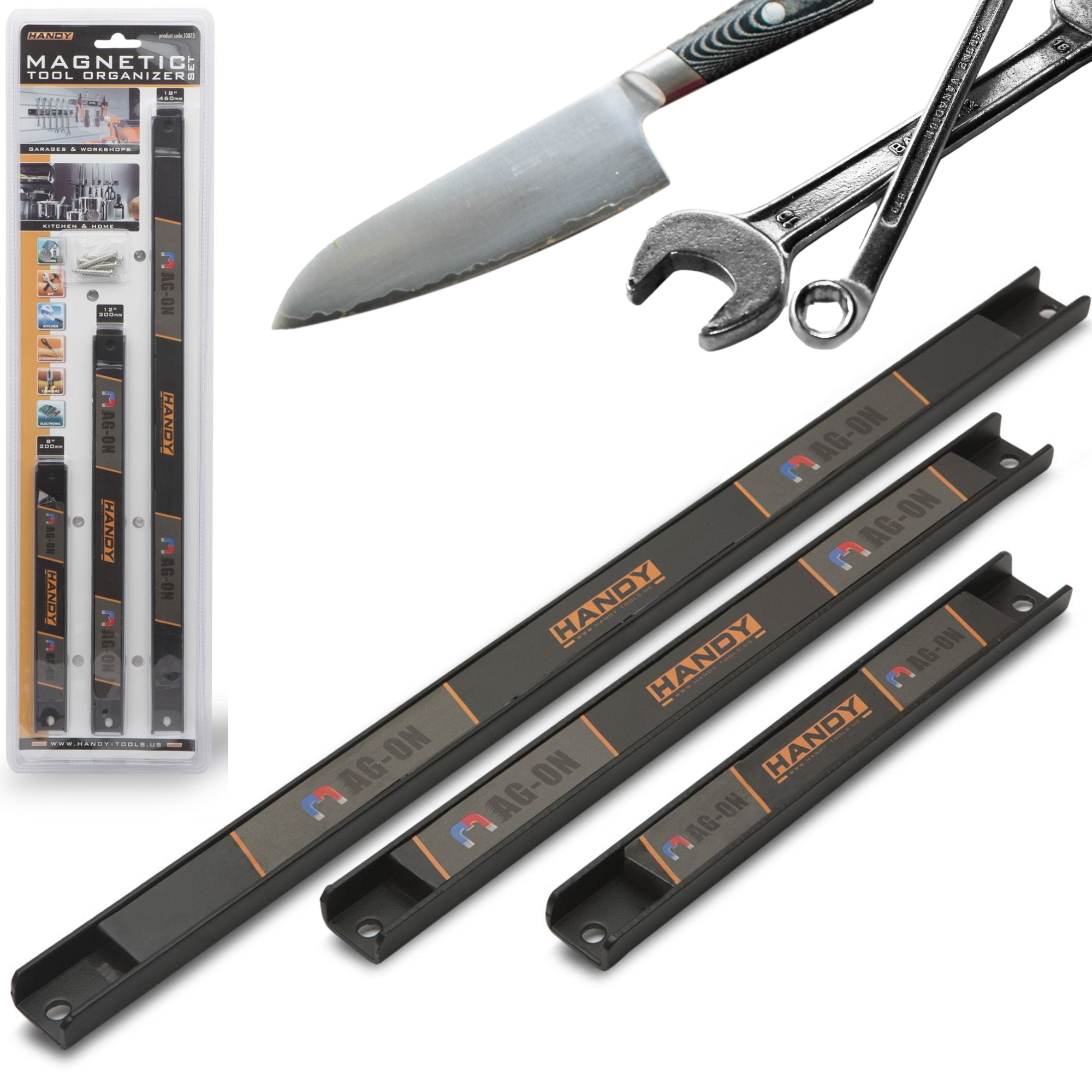 Afbeelding van Set van 3 - Messenmagneet - Magnetische Messenhouder - Messenstrip - Messenmagneetstrip - Messenblok -