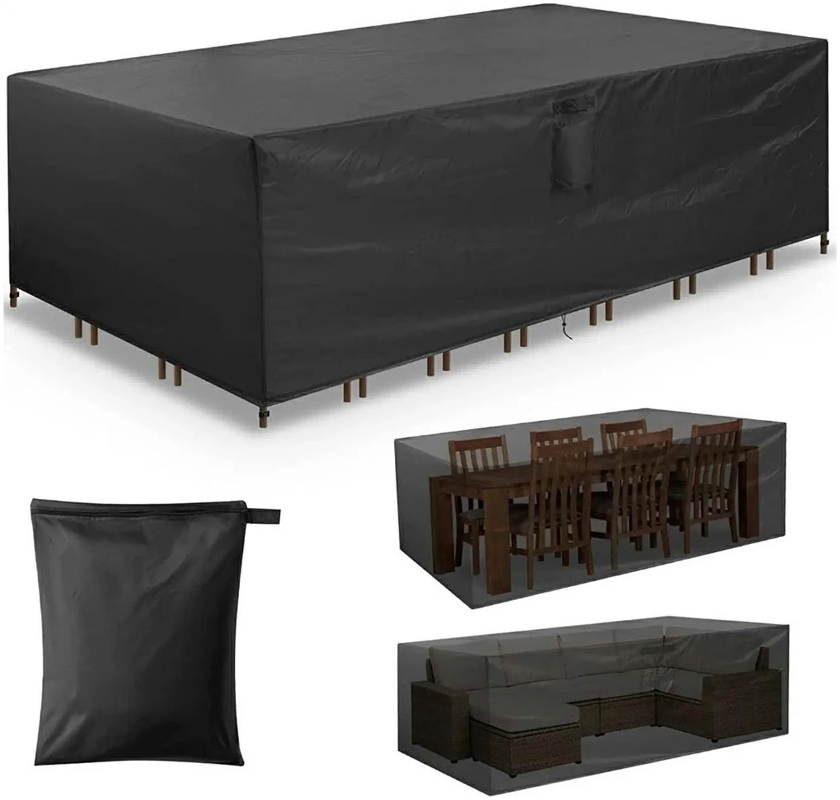 Afbeelding van Tuinset Beschermhoes Waterdicht met Trekkoord en Goede Afwatering - B242 x L160 x H100CM - Zwarte hoes