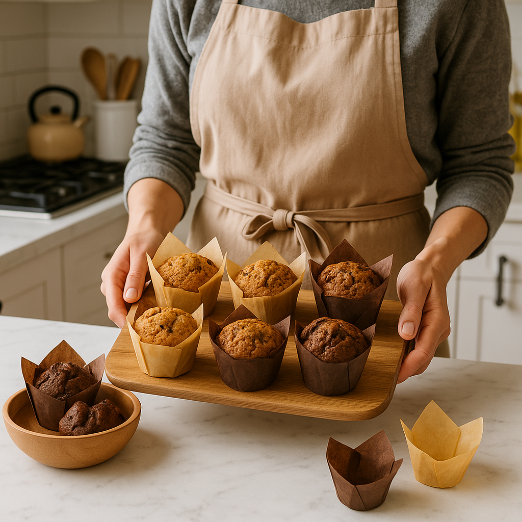 Afbeelding van 100x Muffin Tulp Vormpjes Papier - Cupcake Tulpen - 100 Stuks - Licht en Donkerbruin - Muffin Papiertjes