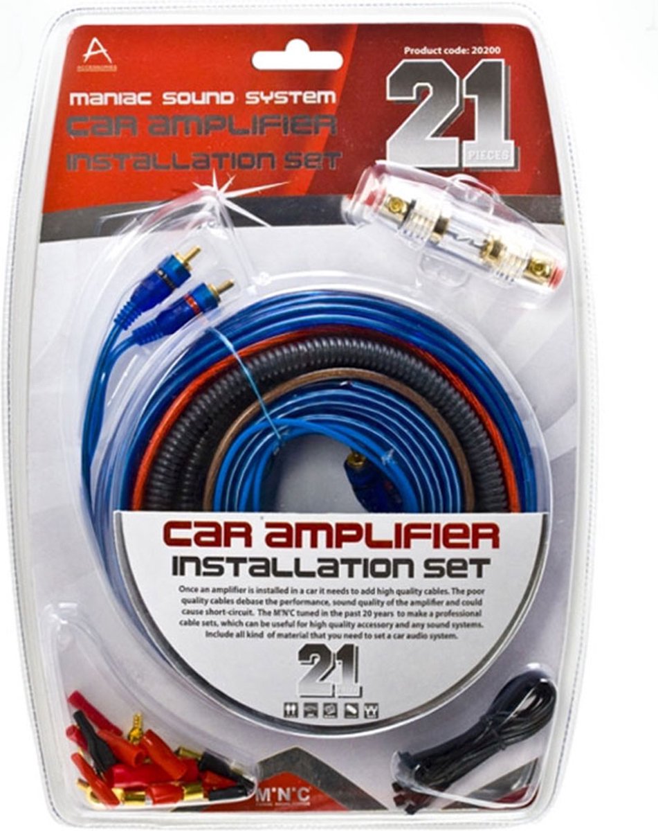 Afbeelding van MNC Subwooferkabels - Subwoofer en Versterker Aansluitset - Kabels voor Auto Subwoofer - 21 delige Kabelset -