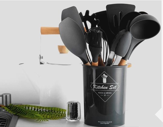 Afbeelding van Keukengerei Set met Houder 12 delig - Hittebestendig / BPA Vrij / Siliconen - Keuken Gerei - ff12 352c 4fbd