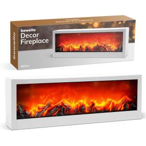 Afbeelding van Bewello - Mobiele Elektrische Sfeerhaard voor op een schouw of tafel - WIT - Open Haard met LED-vlameffect -