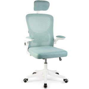 Afbeelding van Bureaustoel wit/blauw - ergonomisch, verstelbaar met armleuningen, comfortabel voor kantoor of thuis - max.