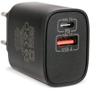 Afbeelding van Adapter USB + Type-C PD20W met snelladen - zwart 1 Stuks [55041BK] - 01 55041BK web