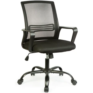 Afbeelding van Bureaustoel grijs / zwart - ergonomisch, verstelbaar met vaste armleuningen, comfortabel voor kantoor of