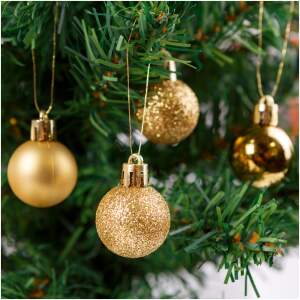 Afbeelding van Kerstballenset - Gouden kerstballen (Ø3 cm) - 12-delig - mat, glanzend en glitter - met gouden hanger