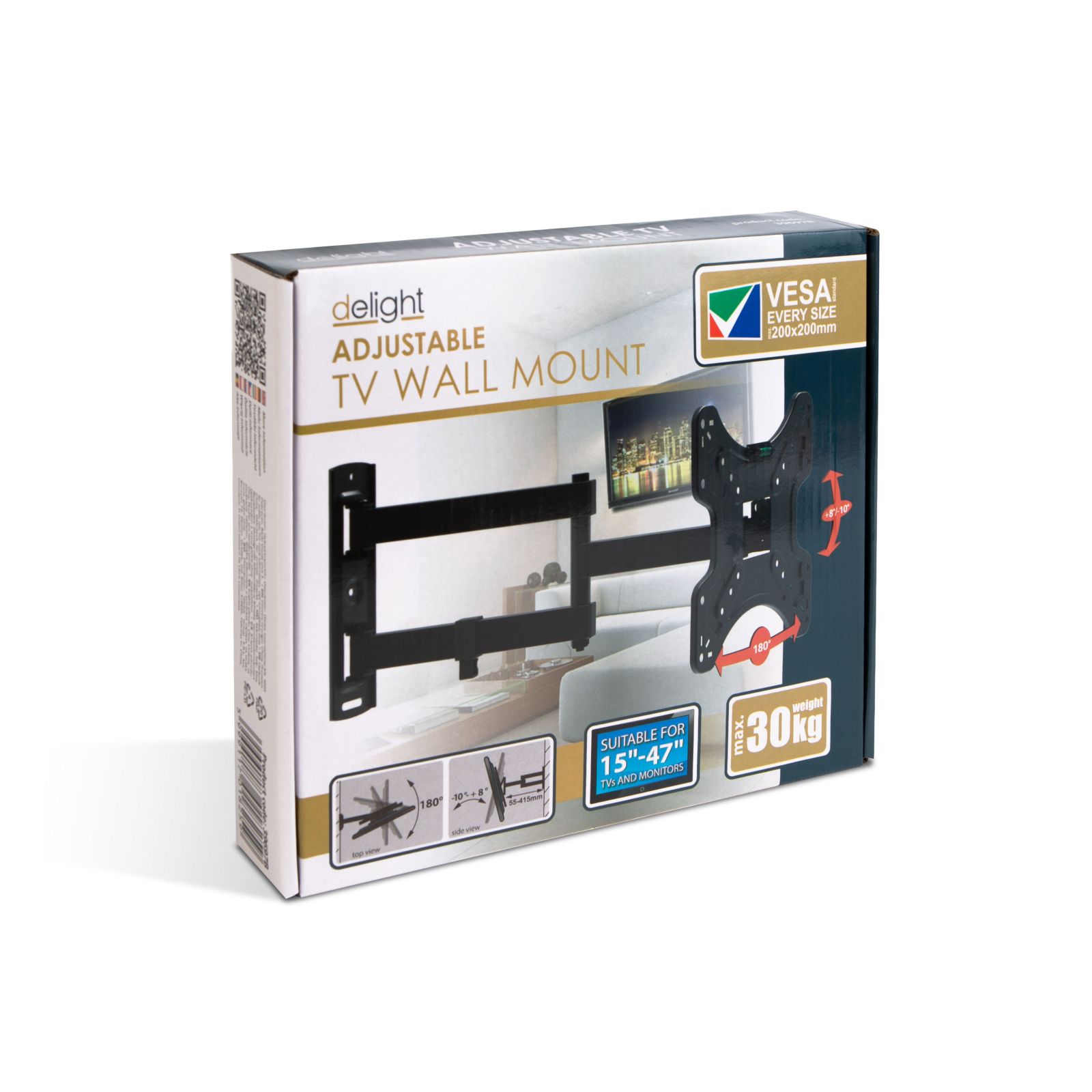 Afbeelding van Draaibare TV Muurbeugel 15-47" - VESA 75x75/100x100/200x200 - Kantelbaar & Swivel - Max 30 kg -