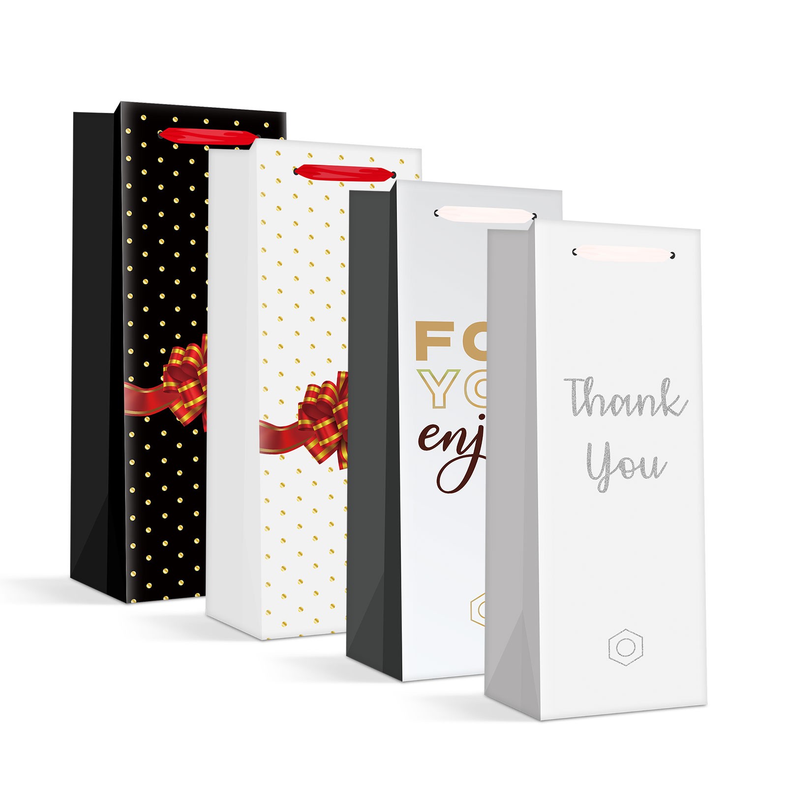 Afbeelding van Flessentas Cadeau - Papieren Gift Bag voor Drankflessen - papier - 360 x 127 x 83 mm - 4 soorten / verpakking