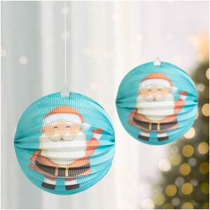 Afbeelding van Kerstdecoratie - Papieren kerstlantaarn met kerstman - Ø25 cm - Opvouwbaar - Inclusief hanger [58765A] -