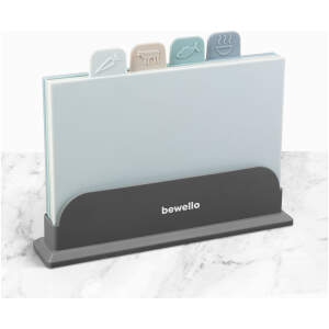 Afbeelding van Bewello - 4-delige Snijplankenset met Houder in Grijs, Beige, Blauw en Groen - Snijplank Kunststof - 106d