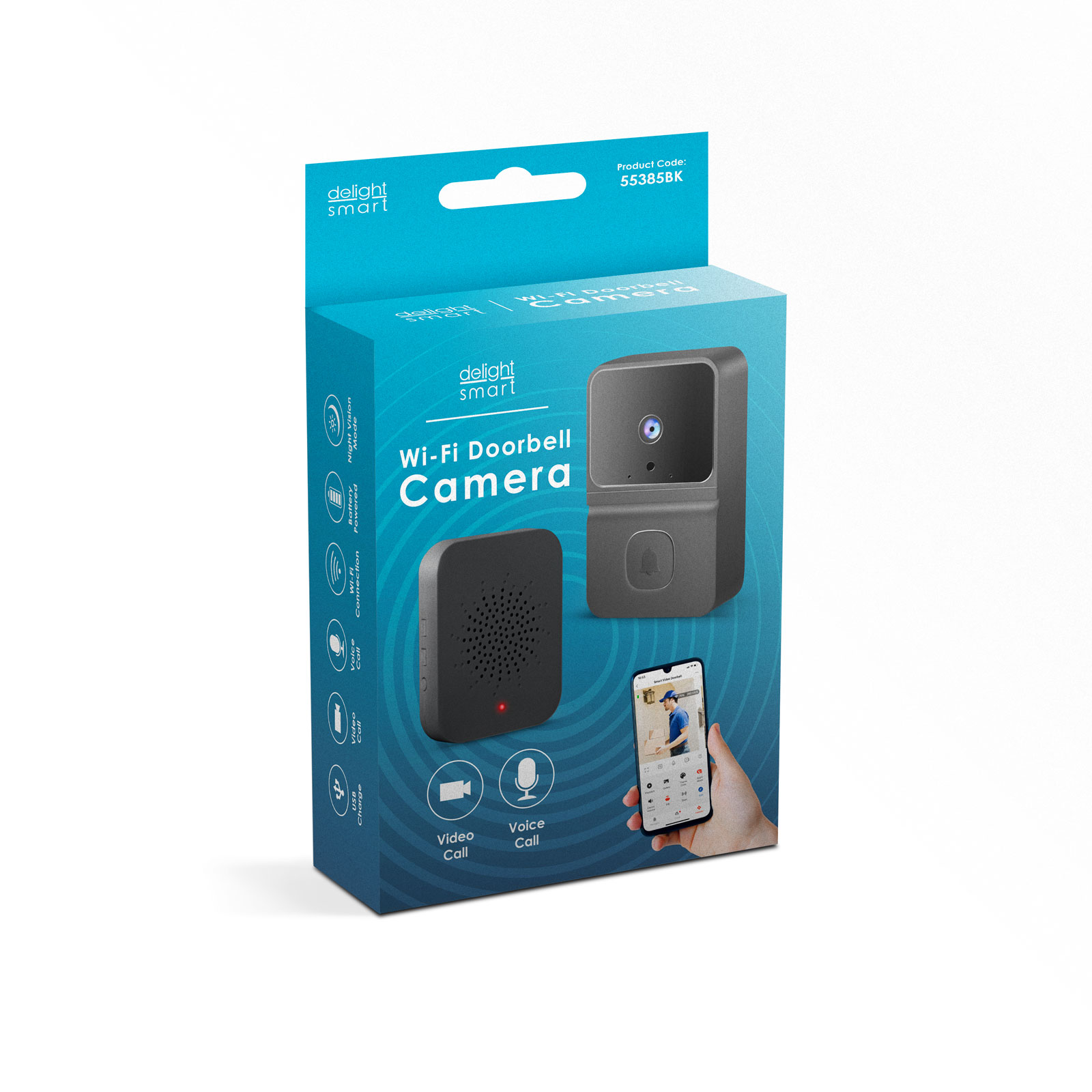 Afbeelding van Delight Video Deurbel met Camera En Wifi - Intercom – HD – Nachtzicht - Deurbellen met Camera - 55385BK