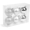 Afbeelding van Kerstdecoratieset - Zilver - 6-delig - Ø6 cm - 2 matte, 2 glanzende, 2 glitter kerstballen - Kunststof - Met