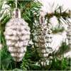 Afbeelding van Kerstdecoratieset - 6 zilveren dennenappelornamenten (6 cm) - glanzend, mat & glitter - kunststof