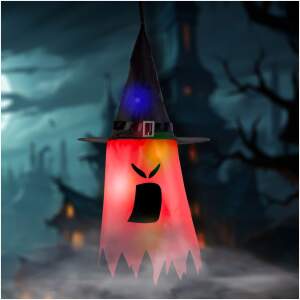 Afbeelding van Halloween LED decoratie - spook - rood - 10 kleuren LED - ophangbaar - 2 x 2032 - 75 x 35 cm 1 Stuks [56569A]