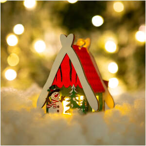 Afbeelding van Kerst LED decoratie huis - warm wit - hout - 2 soorten - 6,9 x 8,9 x 6 cm - 12 stuks / display 1 Stuks