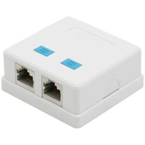 Afbeelding van RJ45 Wandcontactdoos Dubbel – Cat6 FTP – 8P8C – Opbouw – Netwerkaansluiting – Wit - 1 Stuks