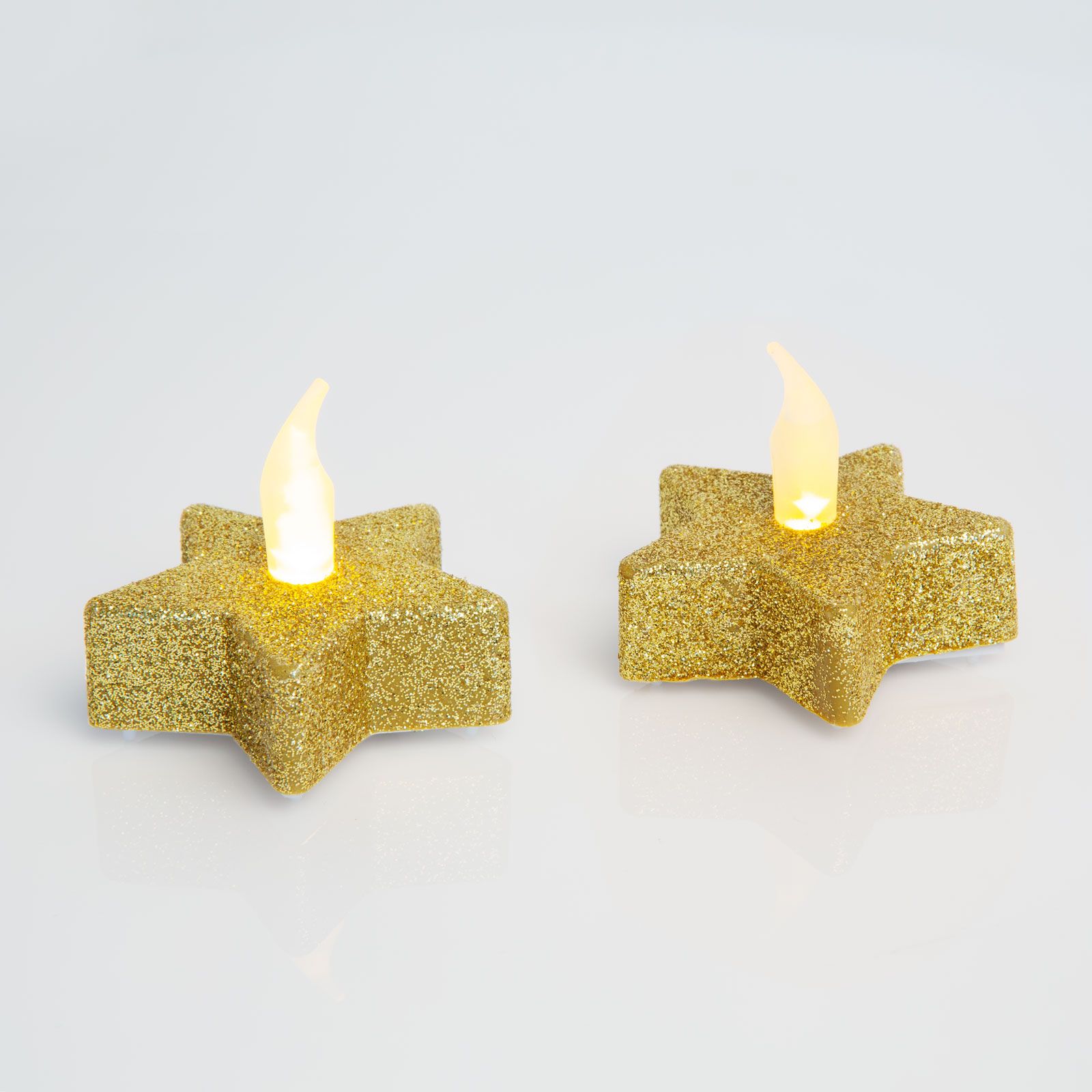 Afbeelding van LED theelichtjes - Stervormig - Goud - 2 stuks - Flikkerend kaarseffect - Inclusief CR2032 batterij - Veilig