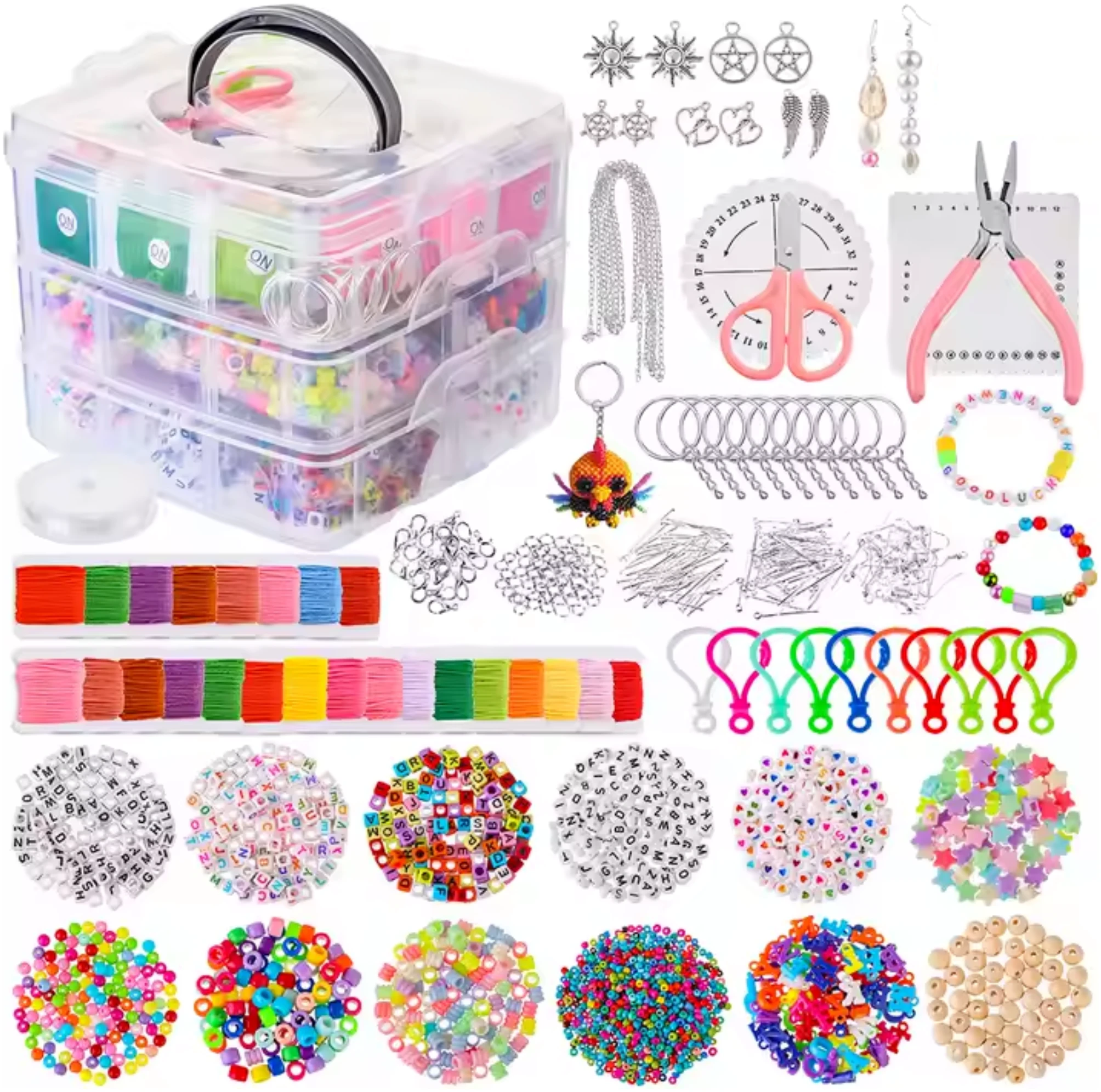Afbeelding van N'JOY LIFE - DIY Sieraden Maken Set – 4655-delig Knutselpakket voor Meisjes – In 3 laags opbergbox