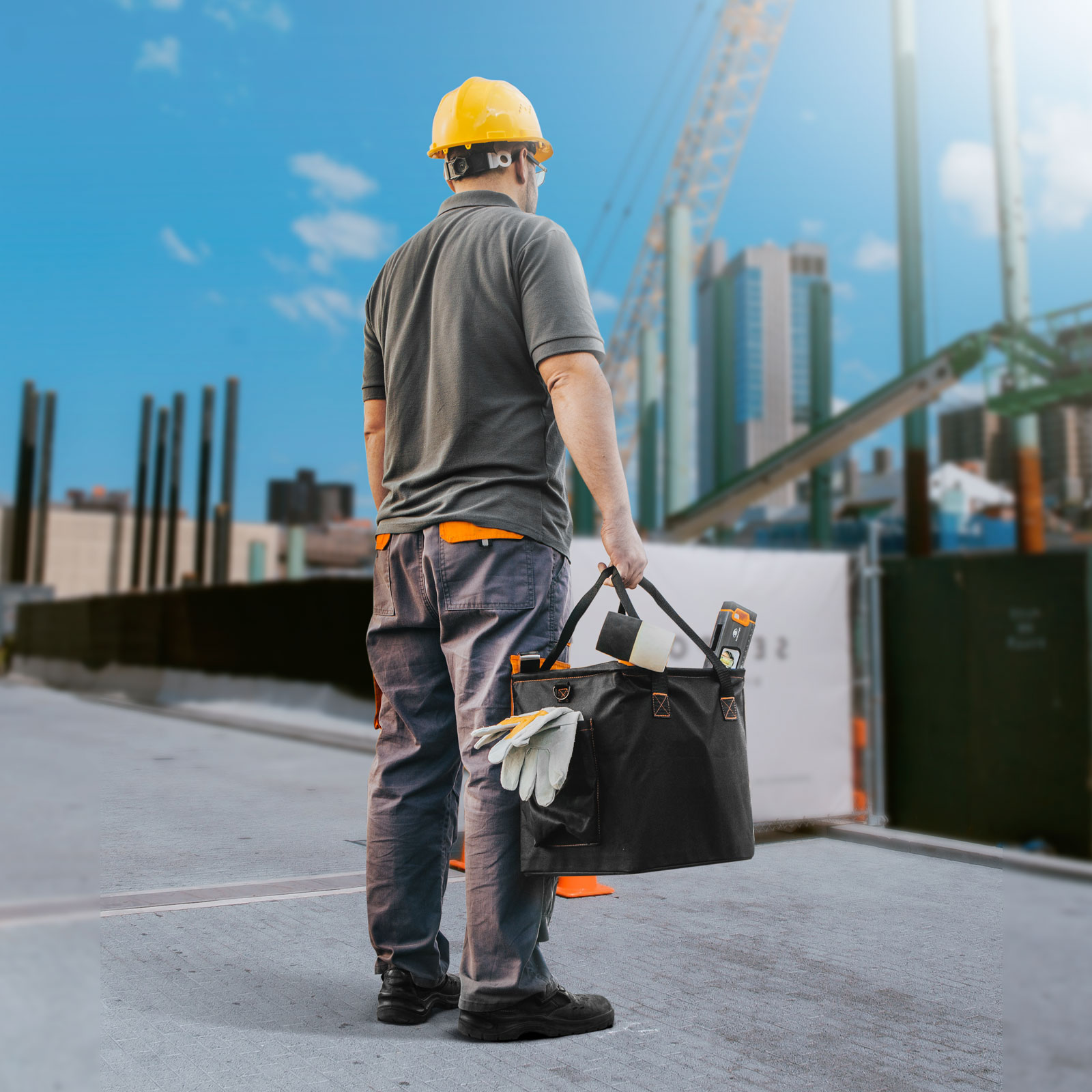 Afbeelding van Opvouwbare Gereedschapstas met Metalen Frame - Softwall - 35 x 27 x 34 cm - Zwart/Oranje - 25 kg Draagkracht