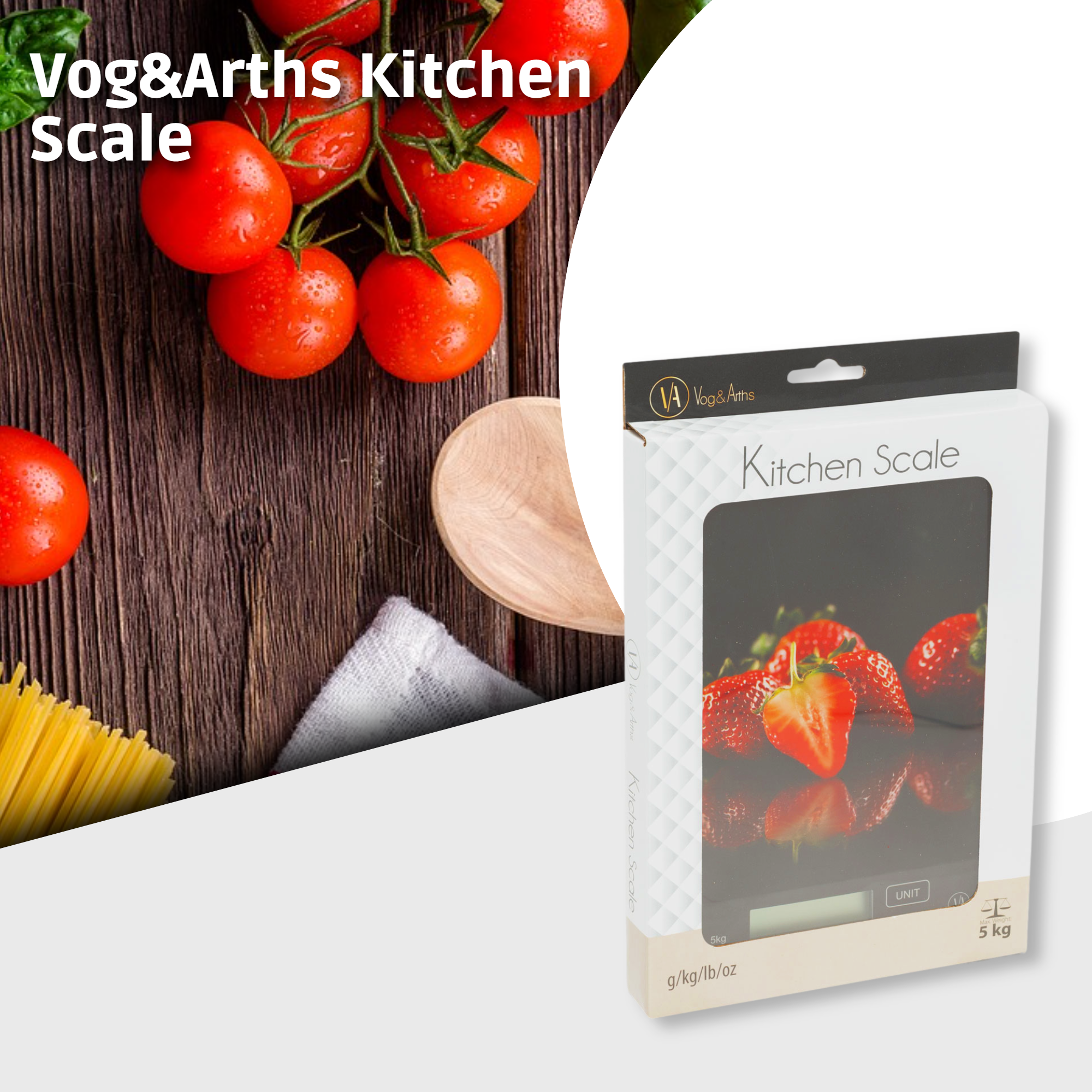 Afbeelding van Vog&Arths - Digitale Precisie Keukenweegschaal – Weegschaal Keuken - 1gr -5kg -Tarra Functie - Zwart -