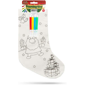 Afbeelding van Kleur-jezelf kerstsok / Santa Claus sok - inclusief 4 viltstiften - textiel - knutselactiviteit voor kinderen