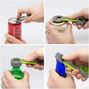 Afbeelding van Flesopener 4-in-1 - compact design - kunststof - geschikt voor bier-, frisdrankflessen en potdeksels [55267]