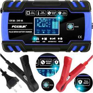 Afbeelding van FOXSUR - Acculader - Druppellader - voor 12v & 24v! - Geschikt voor Motor Auto Scooter Vrachtwagen Boot