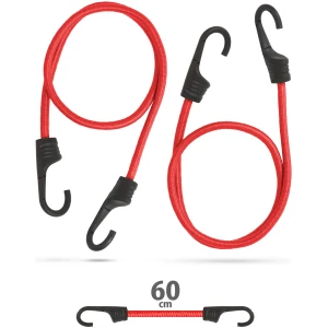 Afbeelding van Professionele Elastische Snelbinders Rood 60 cm x 8 mm - 2 Stuks, Max. 50 kg Belastbaarheid [55761B] - 295e